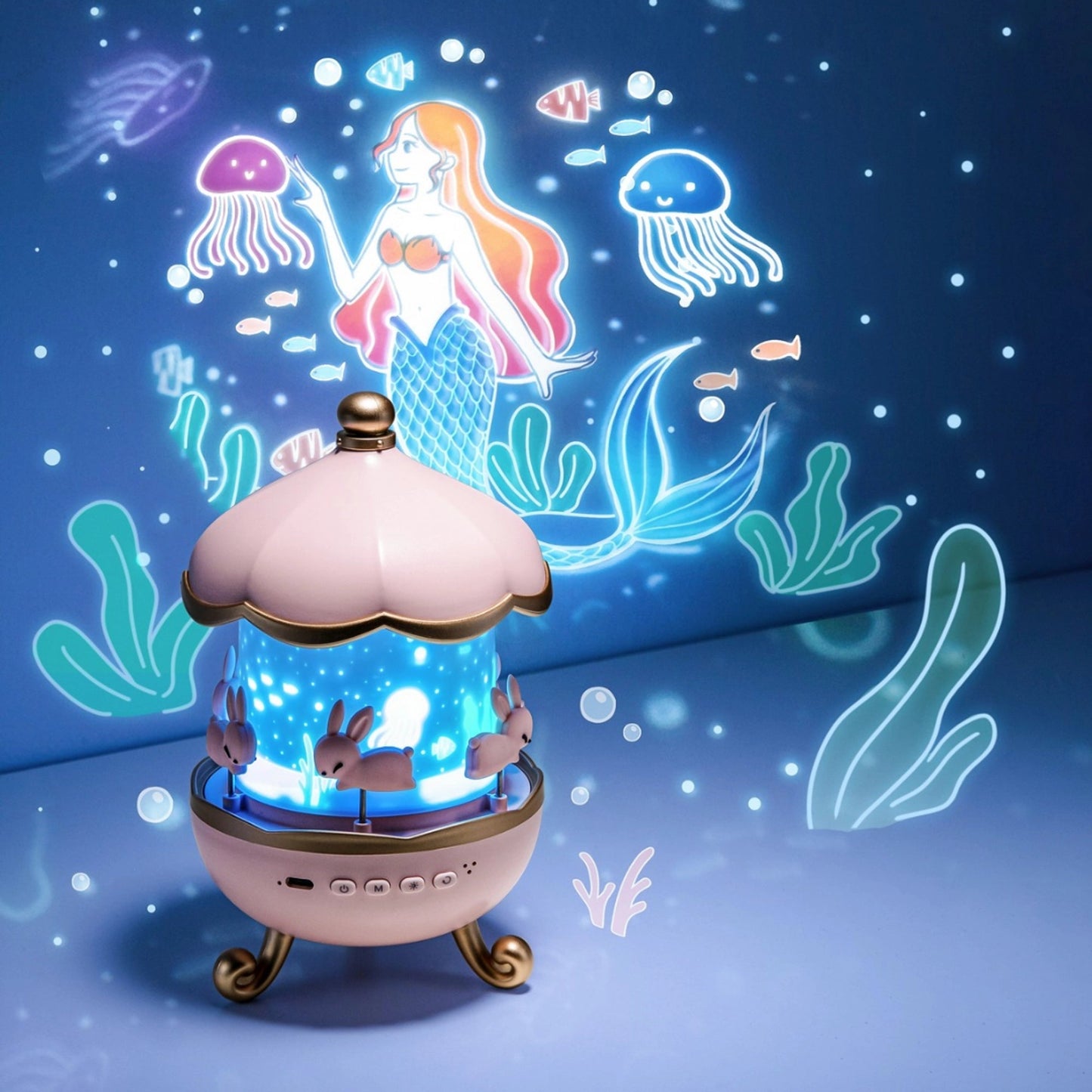 🌊 Projecteur Veilleuse Sirène Magique – Lampe LED Enfant avec Univers Marin Féérique ✨