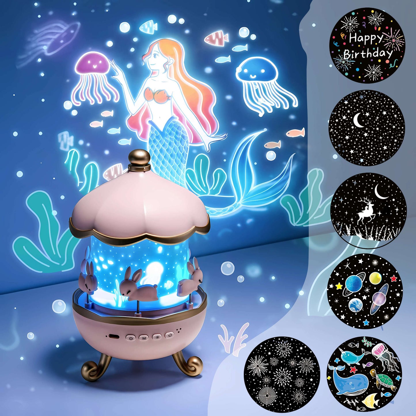 🌊 Projecteur Veilleuse Sirène Magique – Lampe LED Enfant avec Univers Marin Féérique ✨